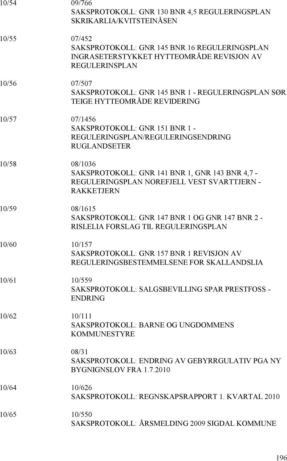 RUGLANDSETER 10/58 08/1036 SAKSPROTOKOLL: GNR 141 BNR 1, GNR 143 BNR 4,7 - REGULERINGSPLAN NOREFJELL VEST SVARTTJERN - RAKKETJERN 10/59 08/1615 SAKSPROTOKOLL: GNR 147 BNR 1 OG GNR 147 BNR 2 -