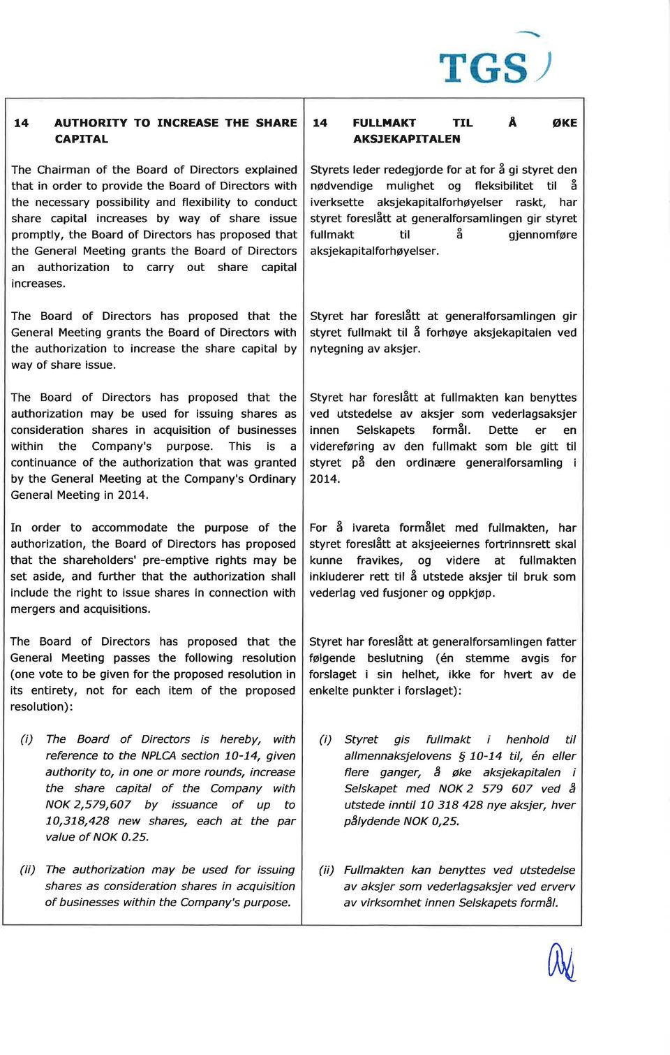 authorization to carry out share capital increases.