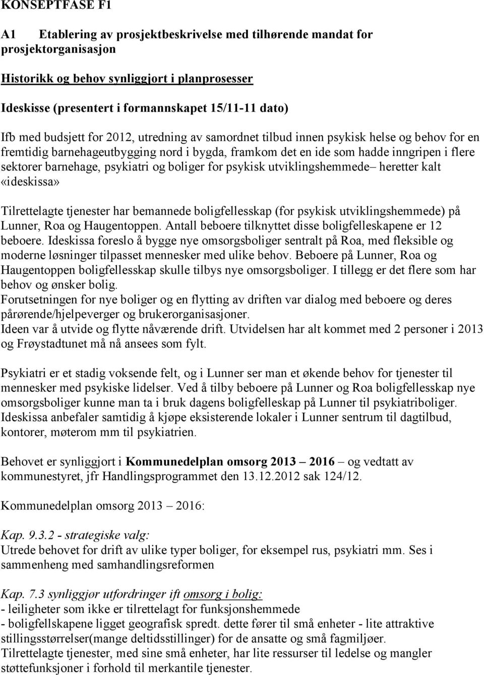 barnehage, psykiatri og boliger for psykisk utviklingshemmede heretter kalt «ideskissa» Tilrettelagte tjenester har bemannede boligfellesskap (for psykisk utviklingshemmede) på Lunner, Roa og