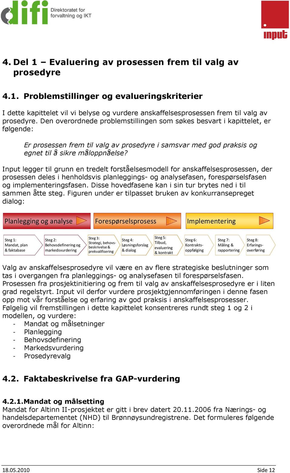 Input legger til grunn en tredelt forståelsesmodell for anskaffelsesprosessen, der prosessen deles i henholdsvis planleggings- og analysefasen, forespørselsfasen og implementeringsfasen.