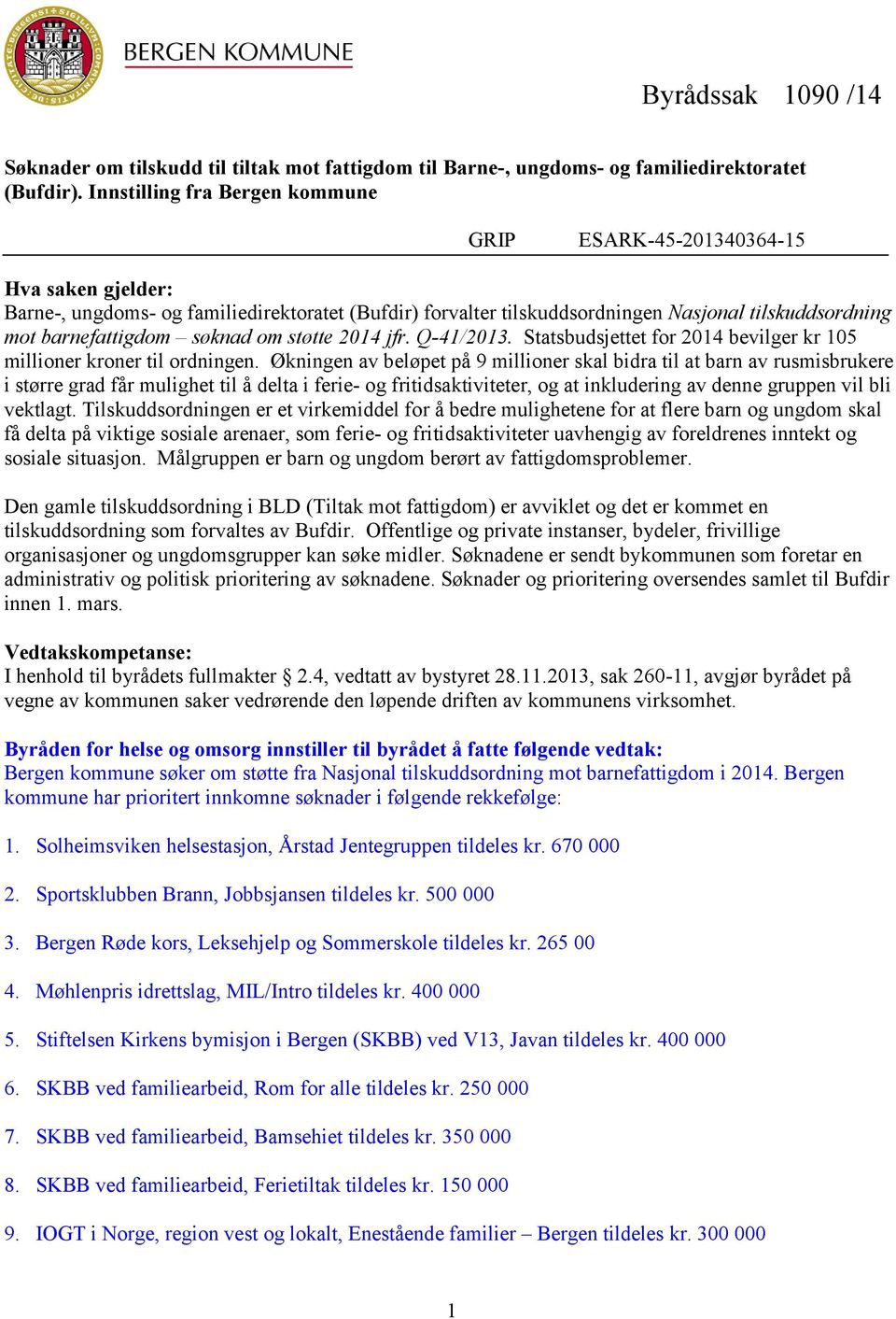 søknad om støtte 2014 jfr. Q-41/2013. Statsbudsjettet for 2014 bevilger kr 105 millioner kroner til ordningen.