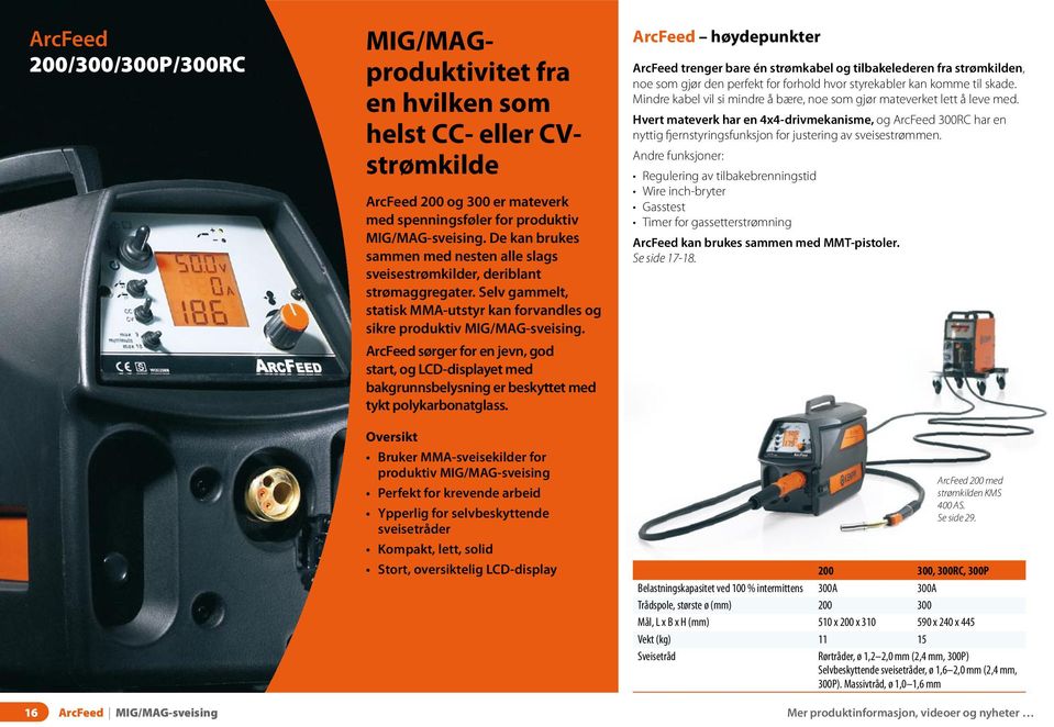 ArcFeed sørger for en jevn, god start, og LCD-displayet med bakgrunnsbelysning er beskyttet med tykt polykarbonatglass.