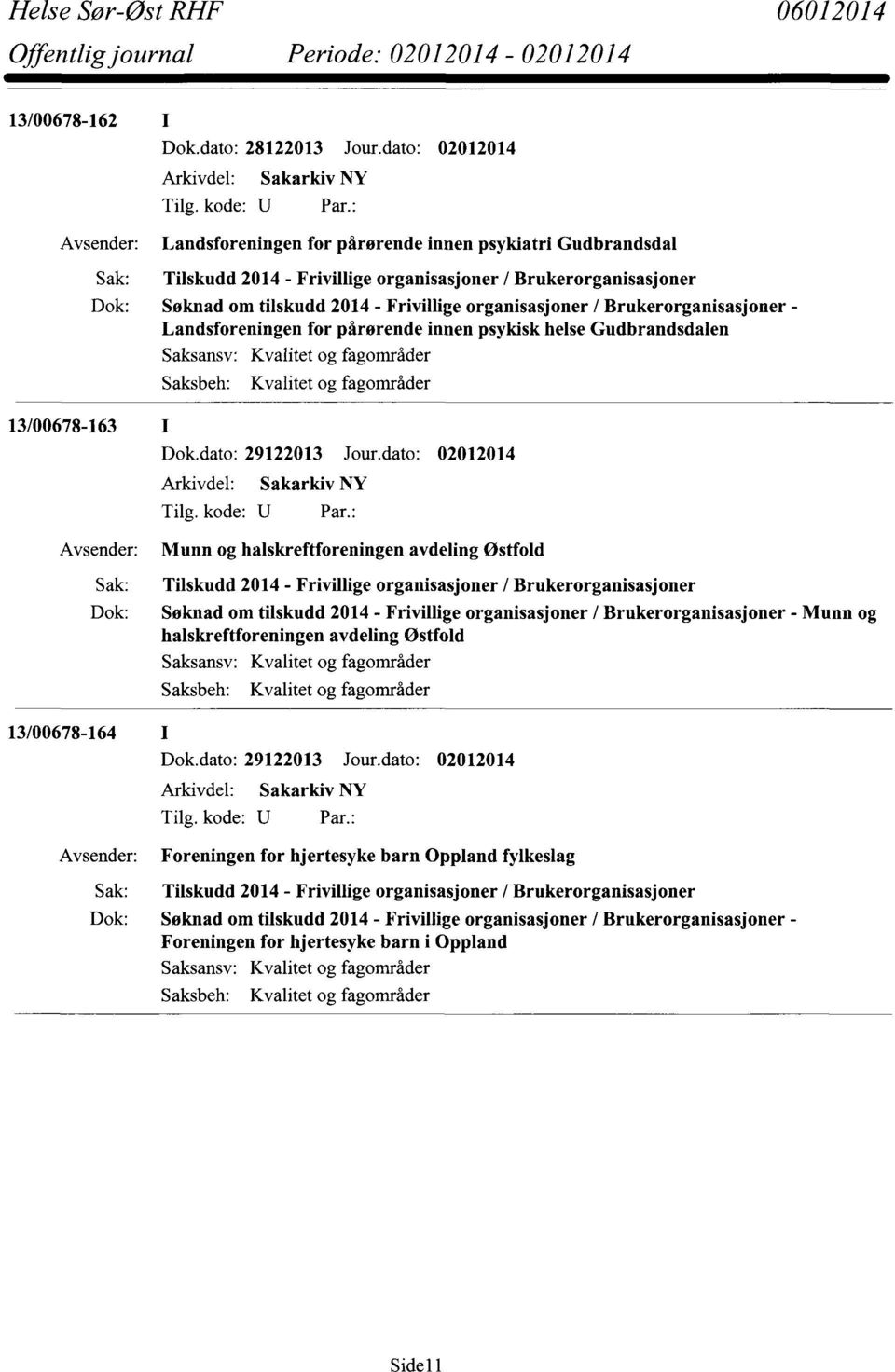 helse Gudbrandsdalen 13/00678-163 I Saksansv: Dok.dato: 29122013 Jour.