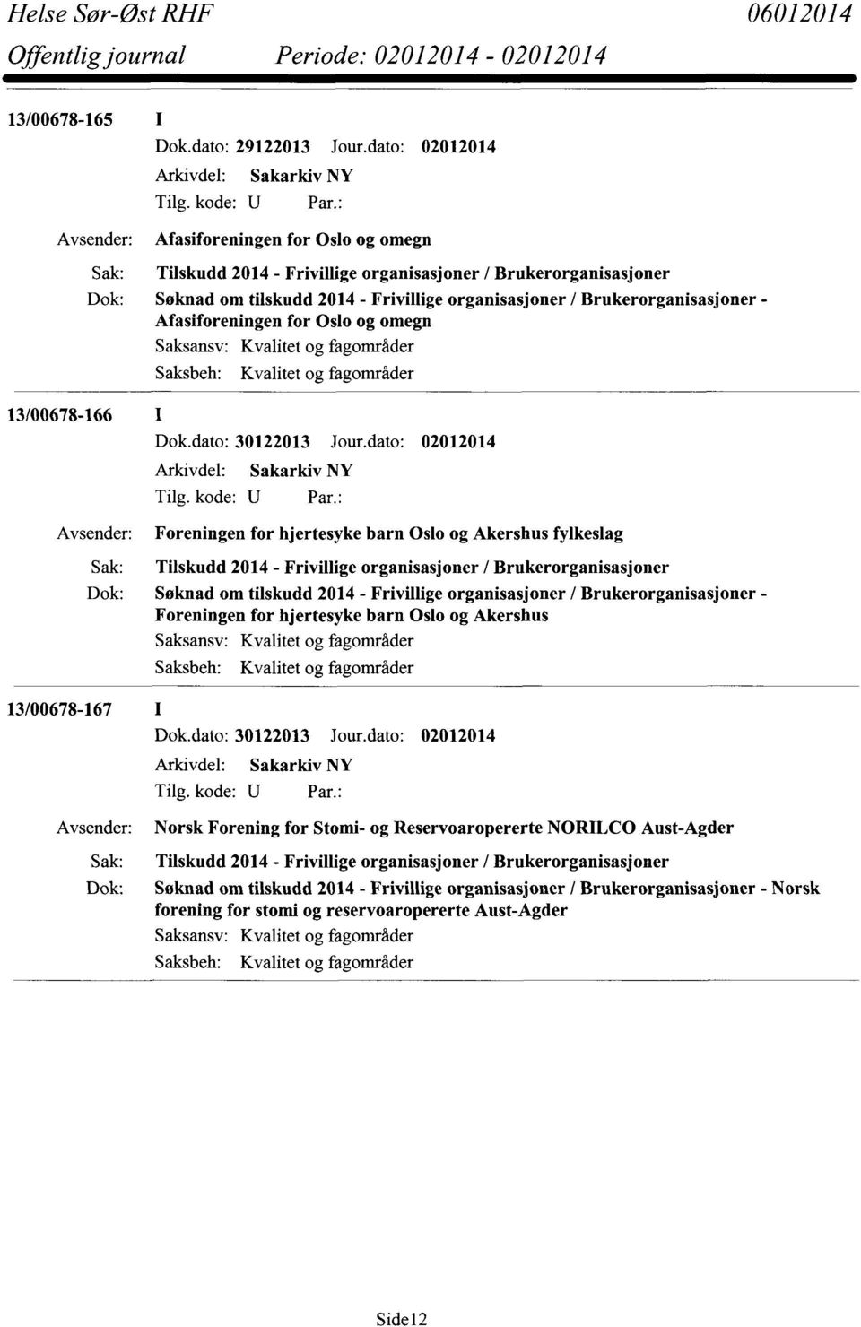 13/00678-166 I Foreningen for hjertesyke barn Oslo og Akershus fylkeslag Søknad om tilskudd 2014 - Frivillige organisasjoner / Brukerorganisasjoner - Foreningen