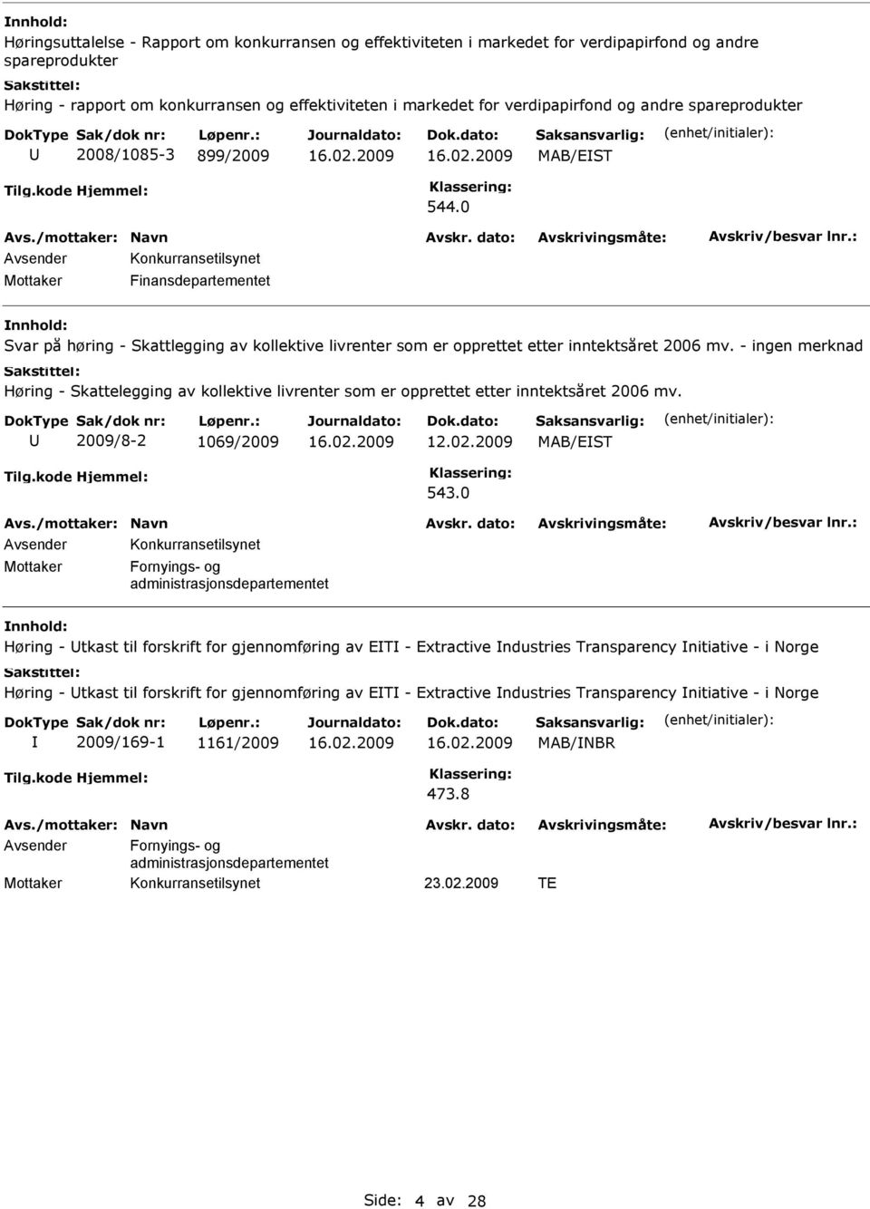 0 Konkurransetilsynet Mottaker Finansdepartementet nnhold: Svar på høring - Skattlegging av kollektive livrenter som er opprettet etter inntektsåret 2006 mv.