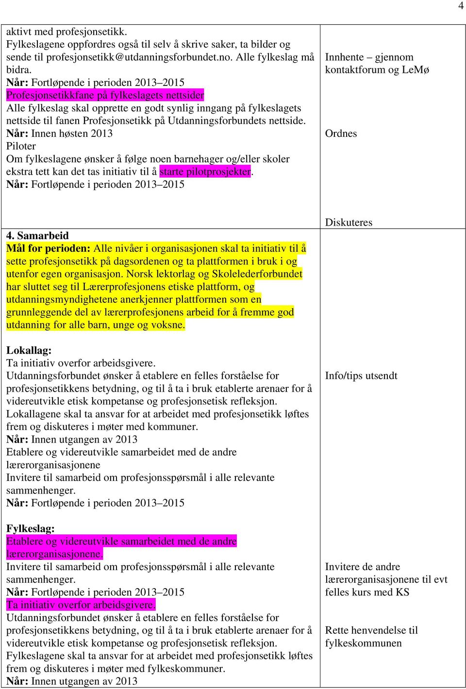 Utdanningsforbundets nettside. Når: Innen høsten 2013 Piloter Om fylkeslagene ønsker å følge noen barnehager og/eller skoler ekstra tett kan det tas initiativ til å starte pilotprosjekter.