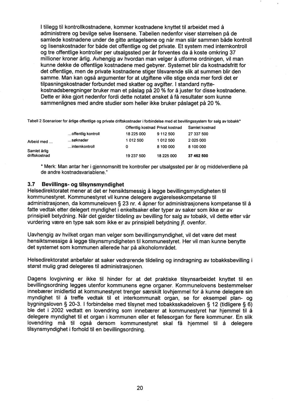 Et system med internkontroll og tre offentlige kontroller per utsalgssted per år forventes da å koste omkring 37 millioner kroner årlig.