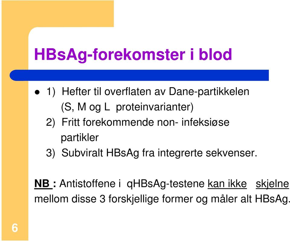 3) Subviralt HBsAg fra integrerte sekvenser.