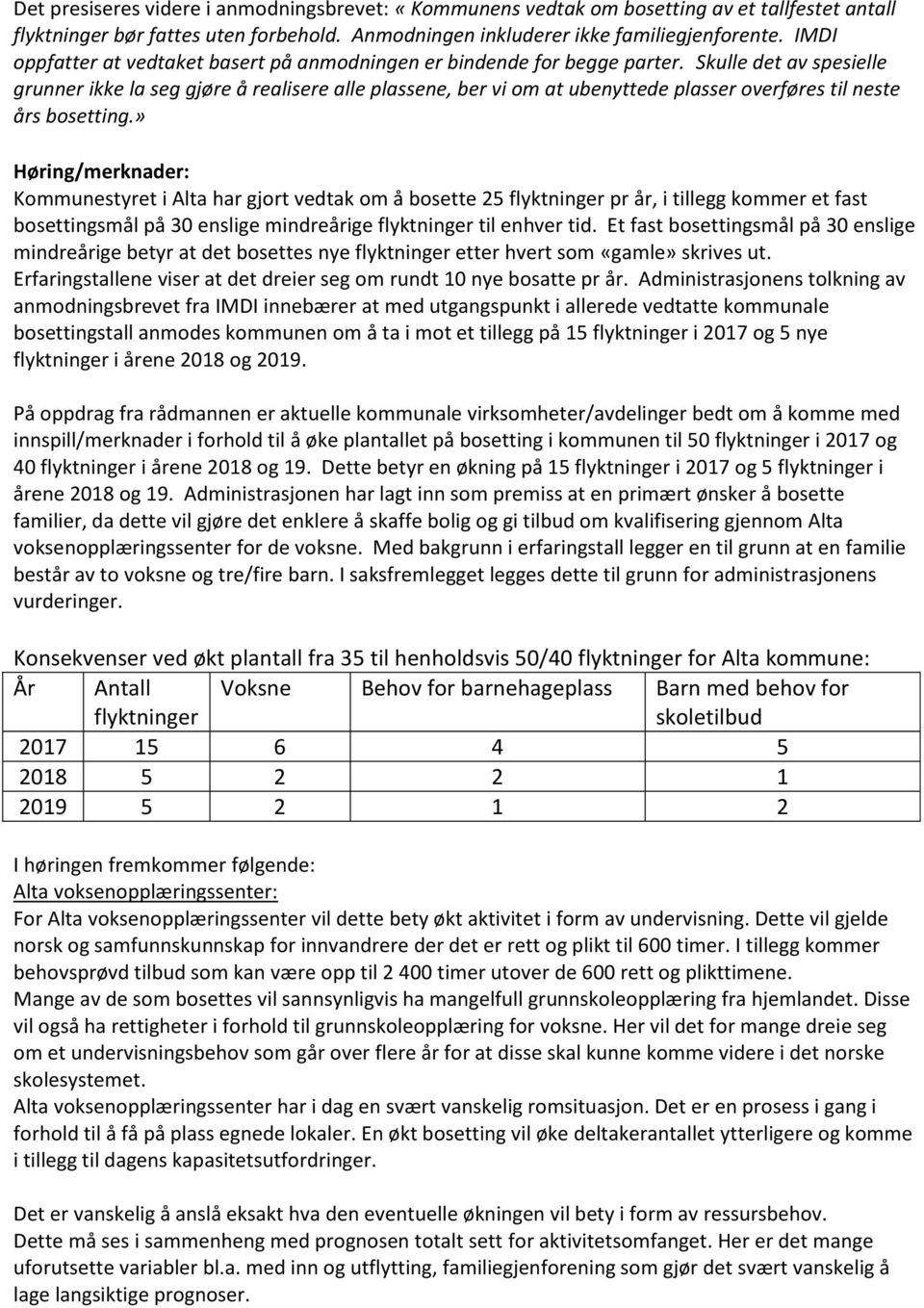 Skulle det av spesielle grunner ikke la seg gjøre å realisere alle plassene, ber vi om at ubenyttede plasser overføres til neste års bosetting.