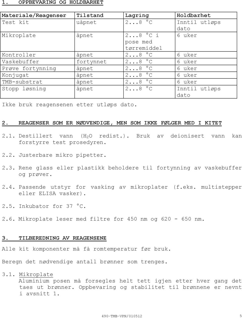 ..8 C Inntil utløps dato Ikke bruk reagensenen etter utløps dato. 2. REAGENSER SOM ER NØDVENDIGE, MEN SOM IKKE FØLGER MED I KITET 2.1. Destillert vann (H 2 O redist.).