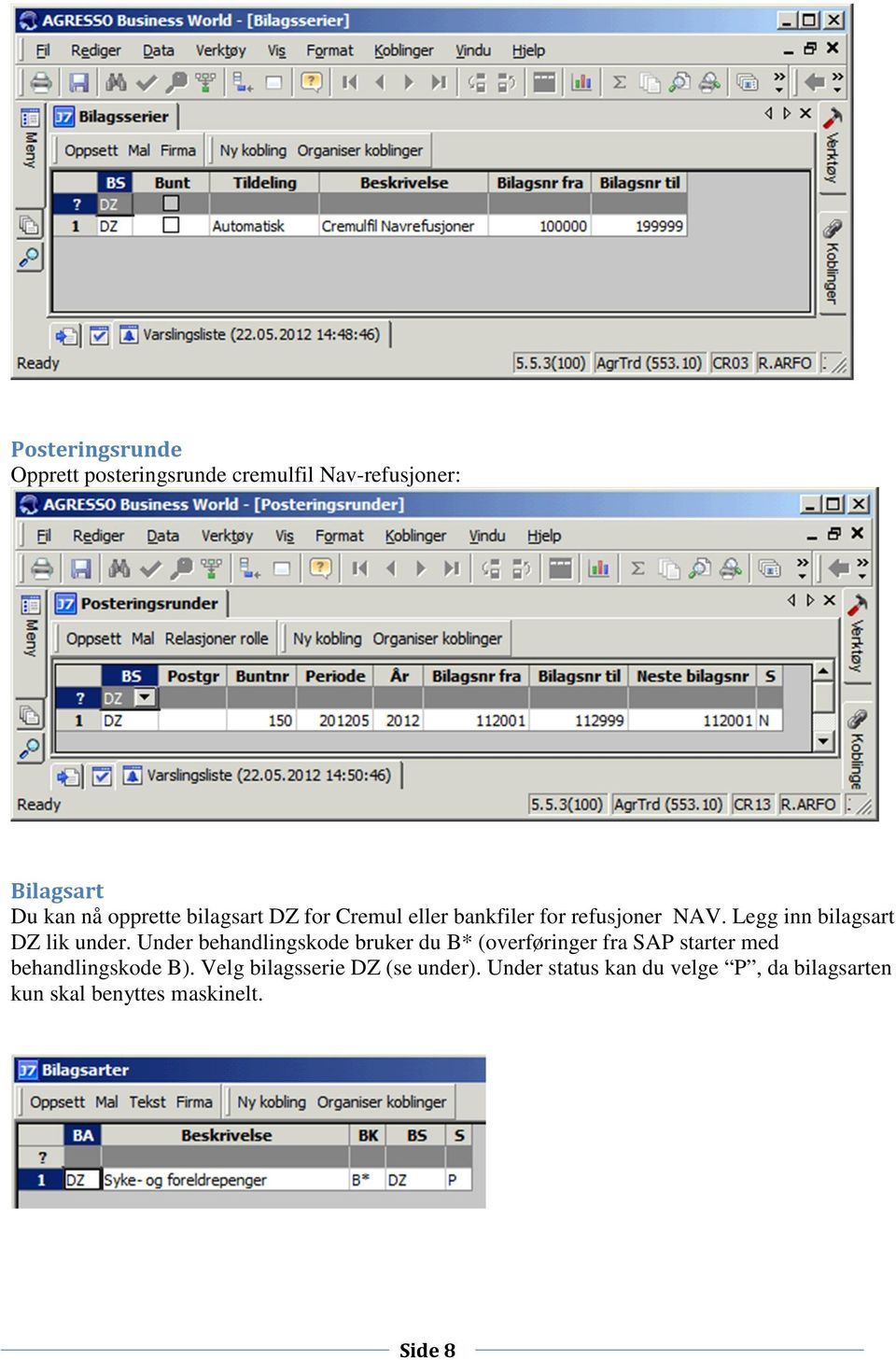 Under behandlingskode bruker du B* (overføringer fra SAP starter med behandlingskode B).