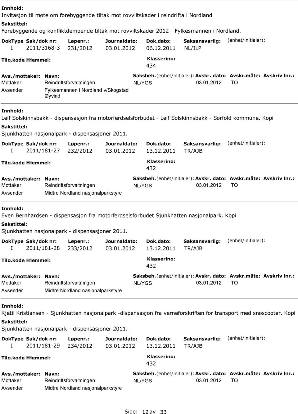 : TO Avsender Fylkesmannen i Nordland v/skogstad Øyvind nnhold: Leif Solskinnsbakk - dispensasjon fra motorferdselsforbudet - Leif Solskinnsbakk - Sørfold kommune.