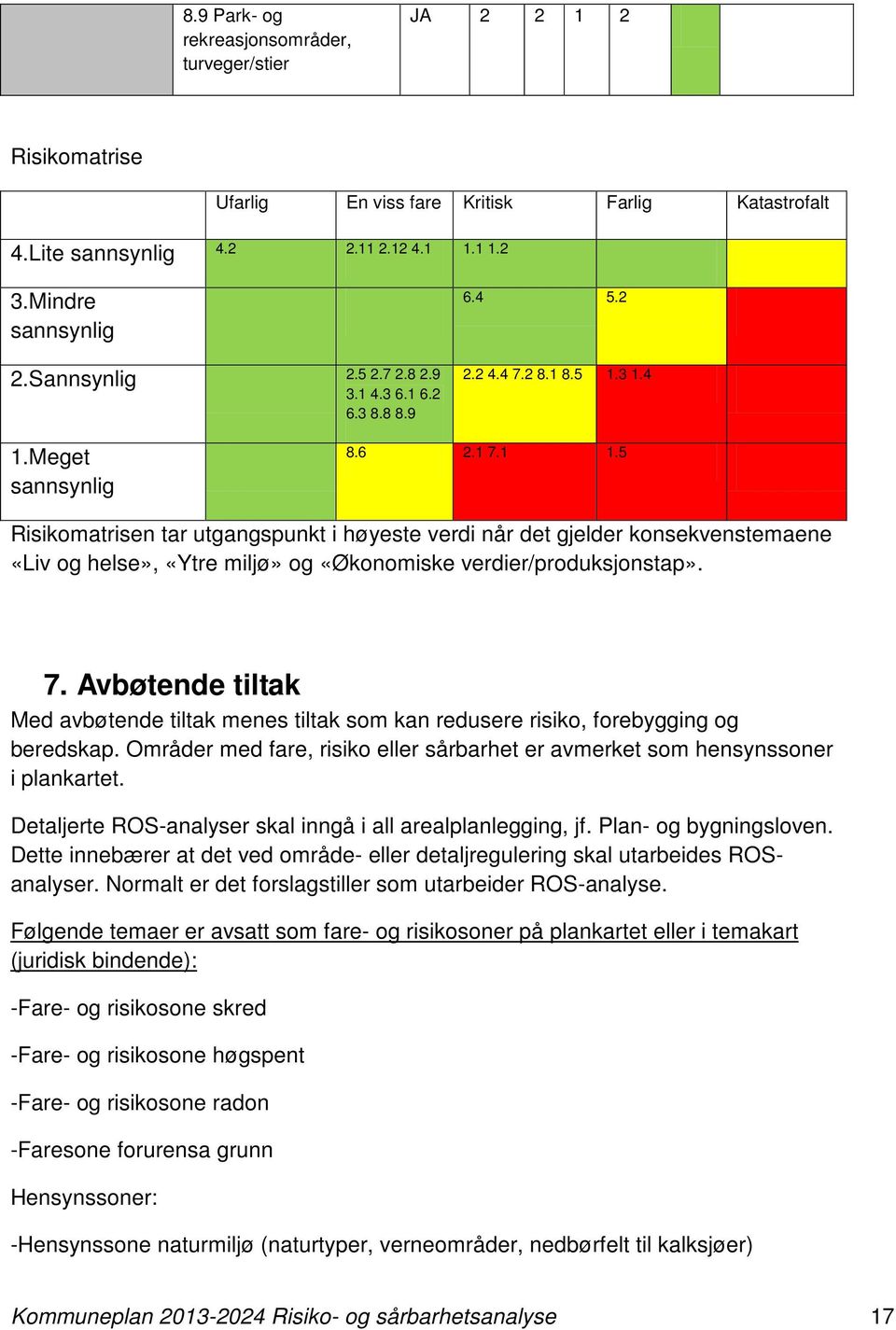 5 Risikomatrisen tar utgangspunkt i høyeste verdi når det gjelder konsekvenstemaene «Liv og helse», «Ytre miljø» og «Økonomiske verdier/produksjonstap». 7.