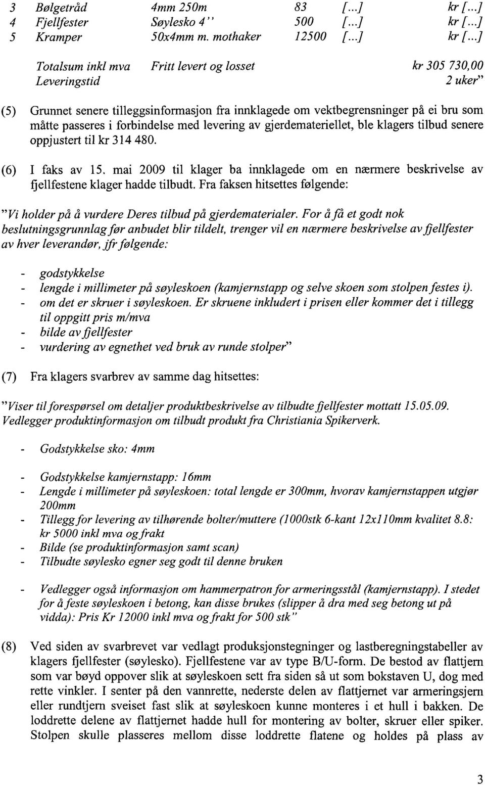 Fra faksen hitsettes følgende: "Vi holder på å vurdere Deres tilbud på gjerdematerialer.