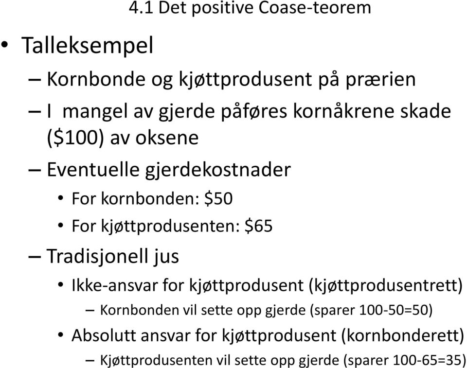 ($100) av oksene Eventuelle gjerdekostnader For kornbonden: $50 For kjøttprodusenten: $65 Tradisjonell jus