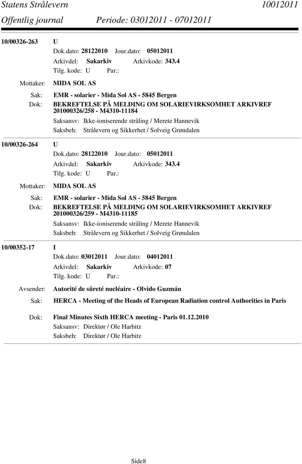 10/00326-264 U Dok.dato: 28122010 Jour.dato: 05012011 Arkivdel: Sakarkiv Arkivkode: 343.