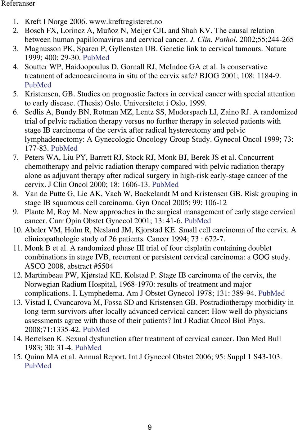 Is conservative treatment of adenocarcinoma in situ of the cervix safe? BJOG 2001; 108: 1184-9. PubMed 5. Kristensen, GB.