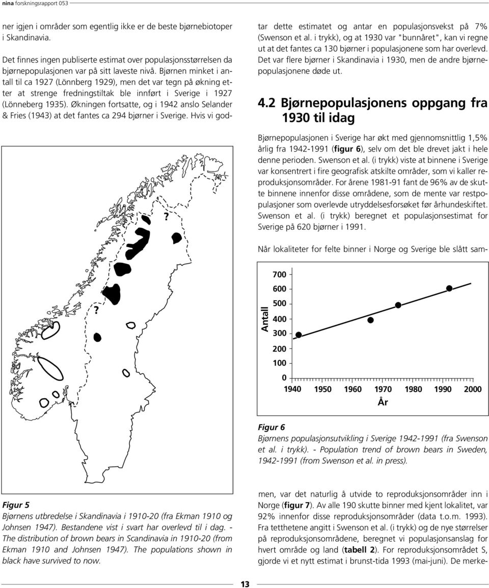 Økningen fortsatte, og i 1942 anslo Selander & Fries (1943) at det fantes ca 294 bjørner i Sverige.