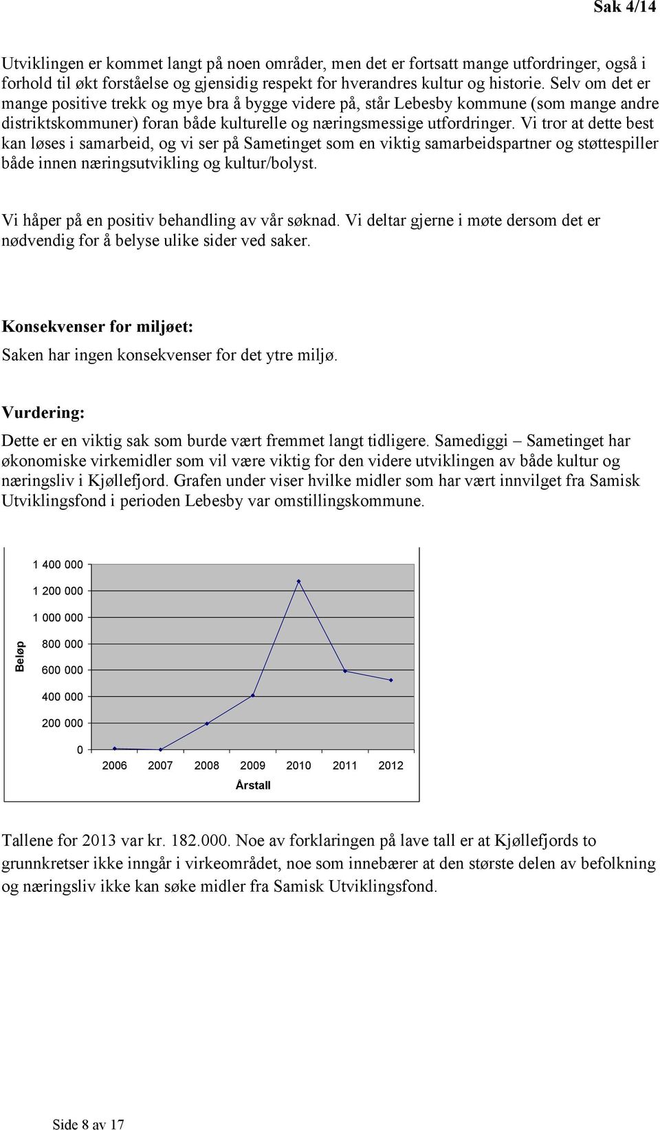 Vi tror at dette best kan løses i samarbeid, og vi ser på Sametinget som en viktig samarbeidspartner og støttespiller både innen næringsutvikling og kultur/bolyst.