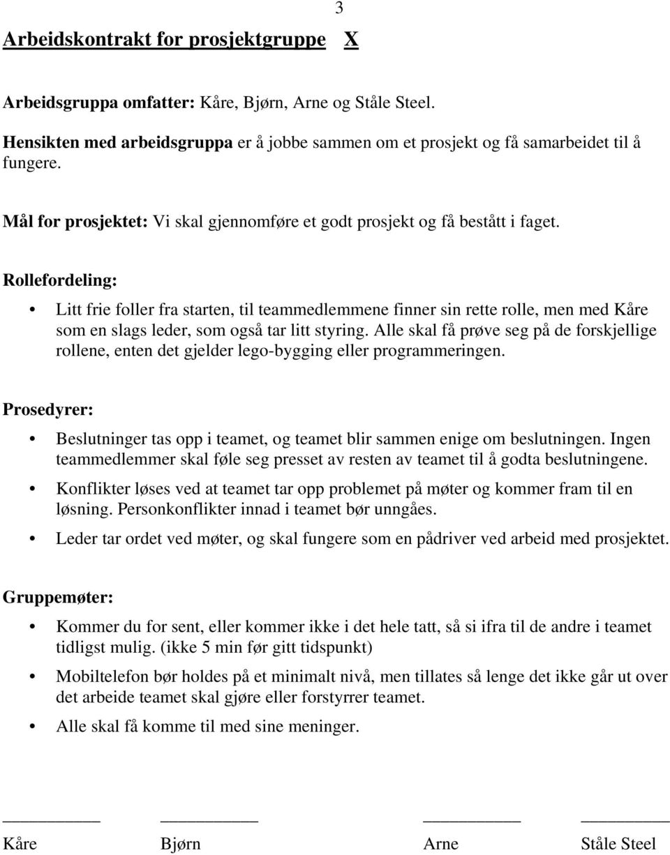 Rollefordeling: Litt frie foller fra starten, til teammedlemmene finner sin rette rolle, men med Kåre som en slags leder, som også tar litt styring.