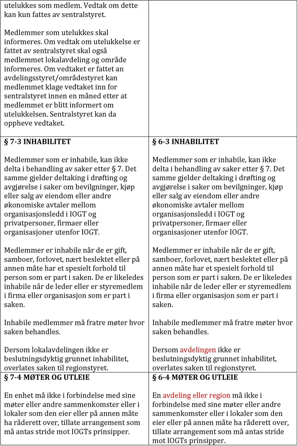 Om vedtaket er fattet an avdelingsstyret/områdestyret kan medlemmet klage vedtaket inn for sentralstyret innen en måned etter at medlemmet er blitt informert om utelukkelsen.