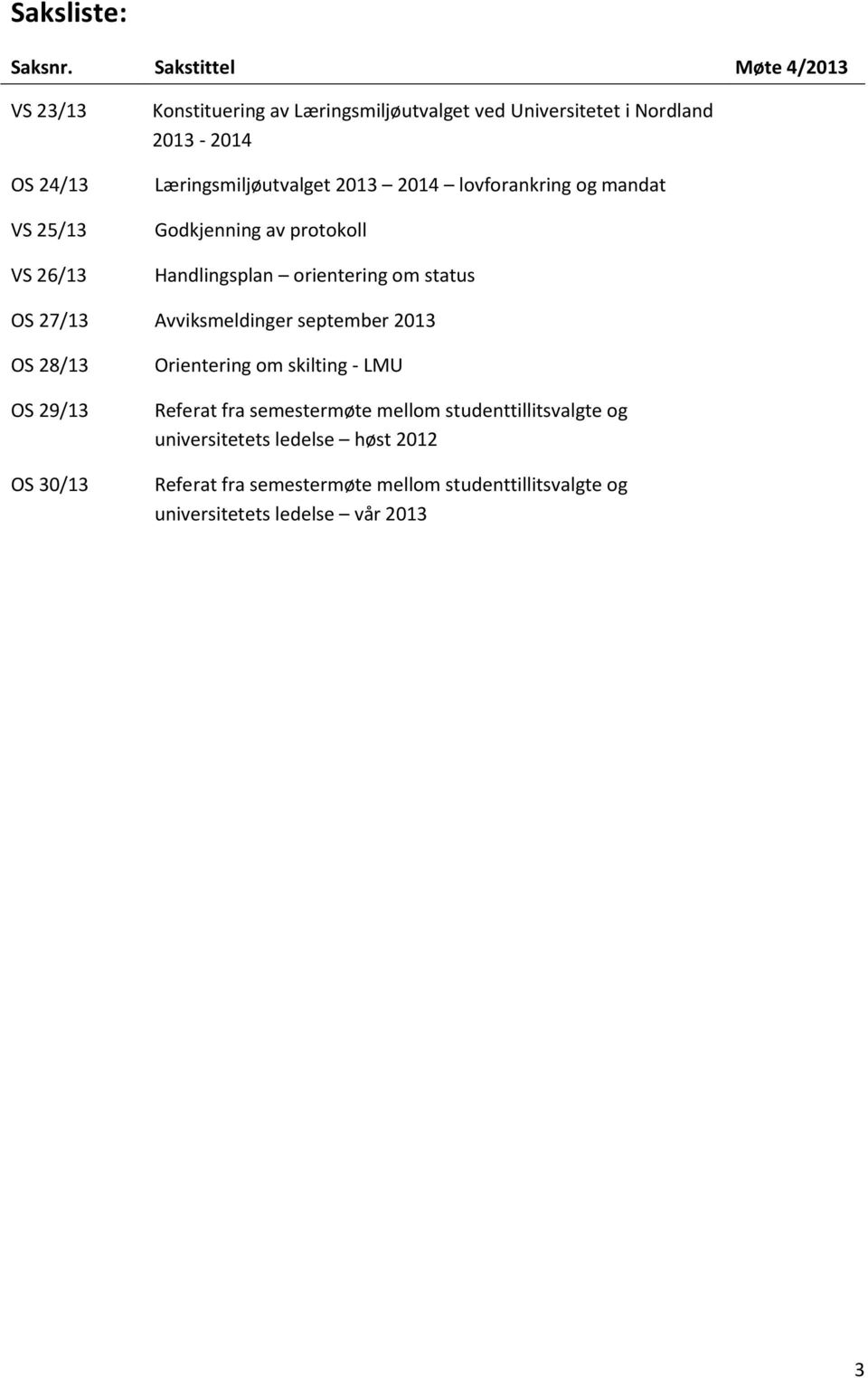 Læringsmiljøutvalget 2013 2014 lovforankring og mandat Godkjenning av protokoll Handlingsplan orientering om status OS 27/13