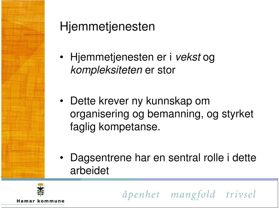 organisering og bemanning, og styrket faglig