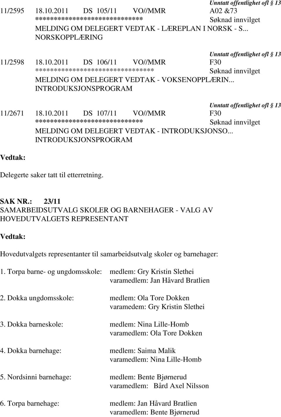 .. INTRODUKSJONSPROGRAM Vedtak: Delegerte saker tatt til etterretning. SAK NR.