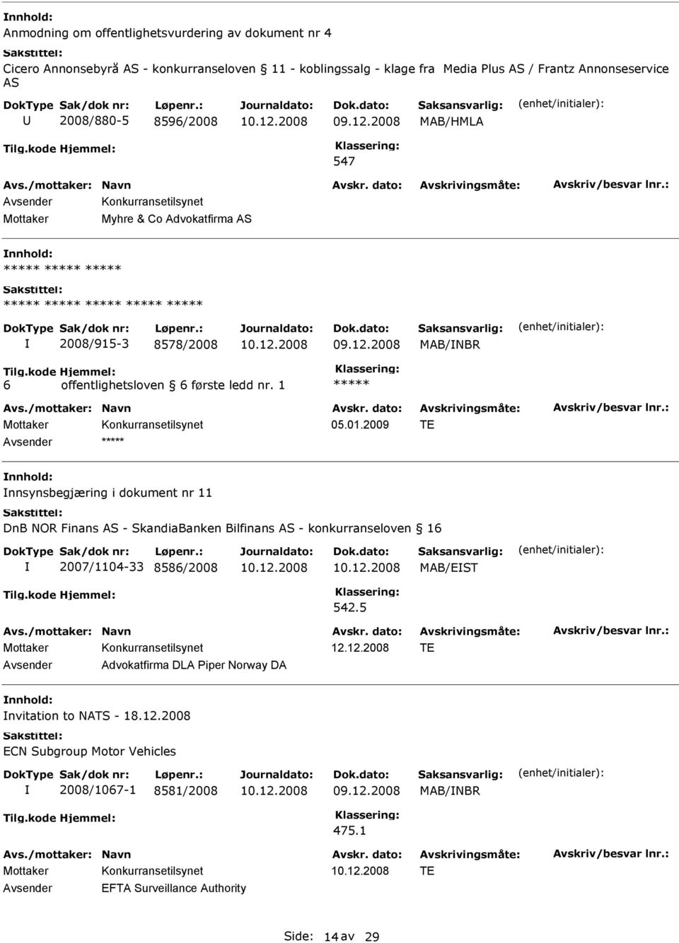 2009 TE nnsynsbegjæring i dokument nr 11 DnB NOR Finans AS - SkandiaBanken Bilfinans AS - konkurranseloven 16 2007/1104-33 8586/2008 MAB/EST 542.