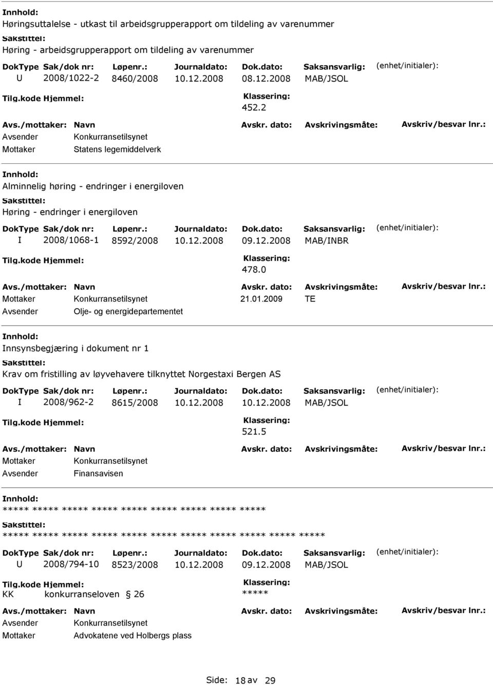 2 Konkurransetilsynet Mottaker Statens legemiddelverk Alminnelig høring - endringer i energiloven Høring - endringer i energiloven 2008/1068-1 8592/2008 MAB/NBR