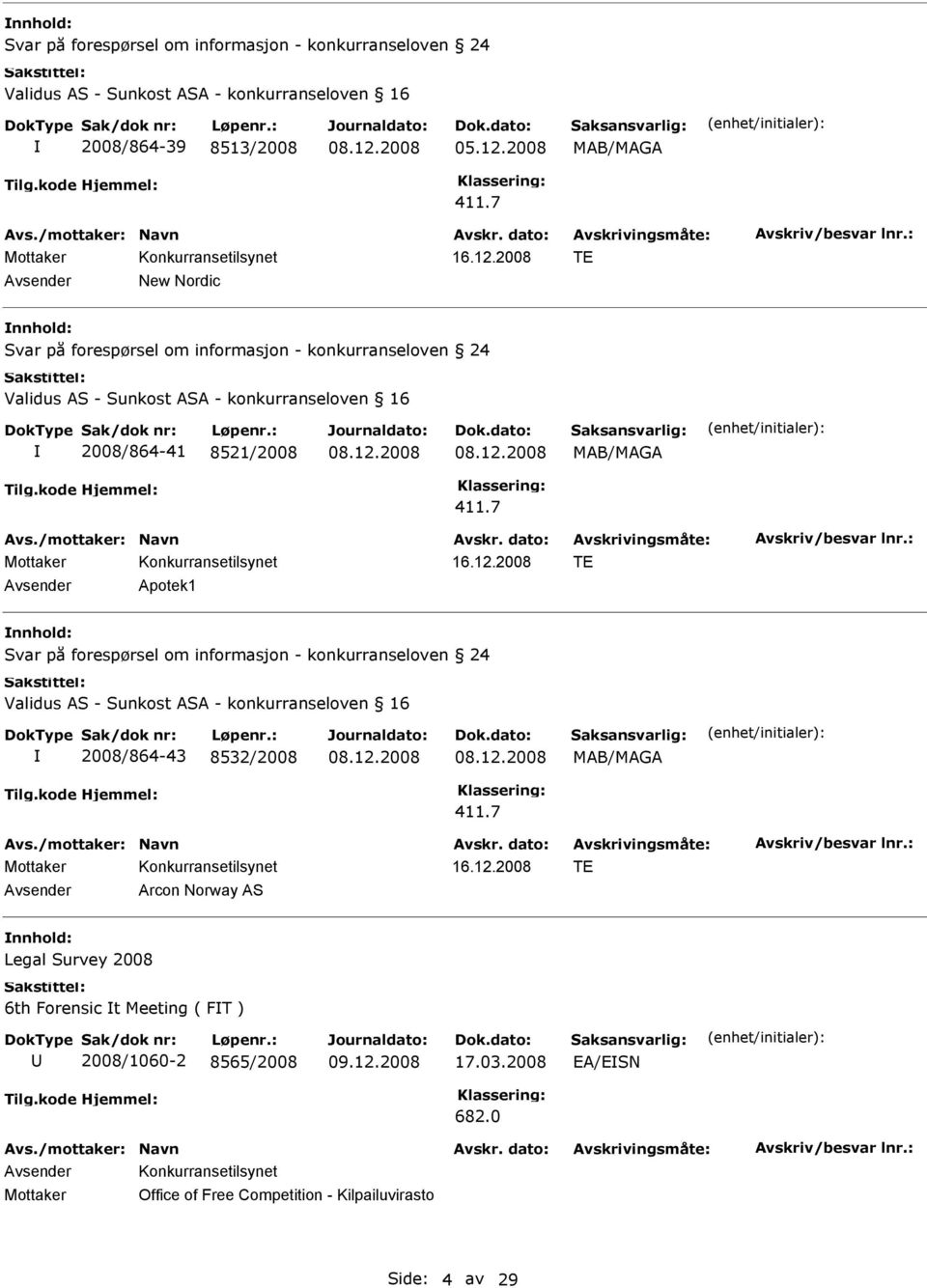 12.2008 TE Arcon Norway AS Legal Survey 2008 6th Forensic t Meeting ( FT ) 2008/1060-2 8565/2008 17.03.2008 EA/ESN 682.