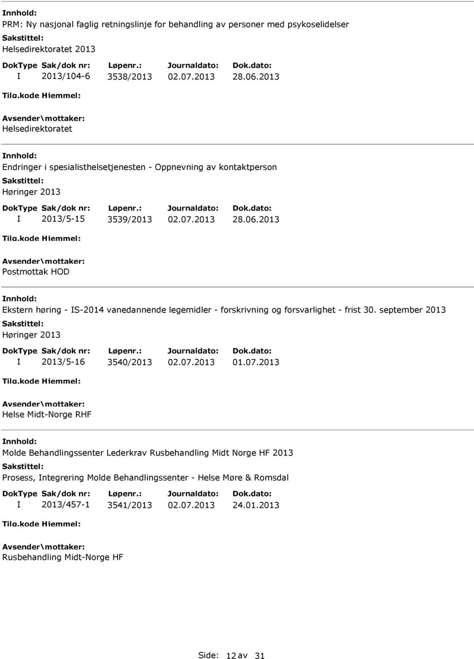 2013 Postmottak HOD Ekstern høring - S-2014 vanedannende legemidler - forskrivning og forsvarlighet - frist 30.