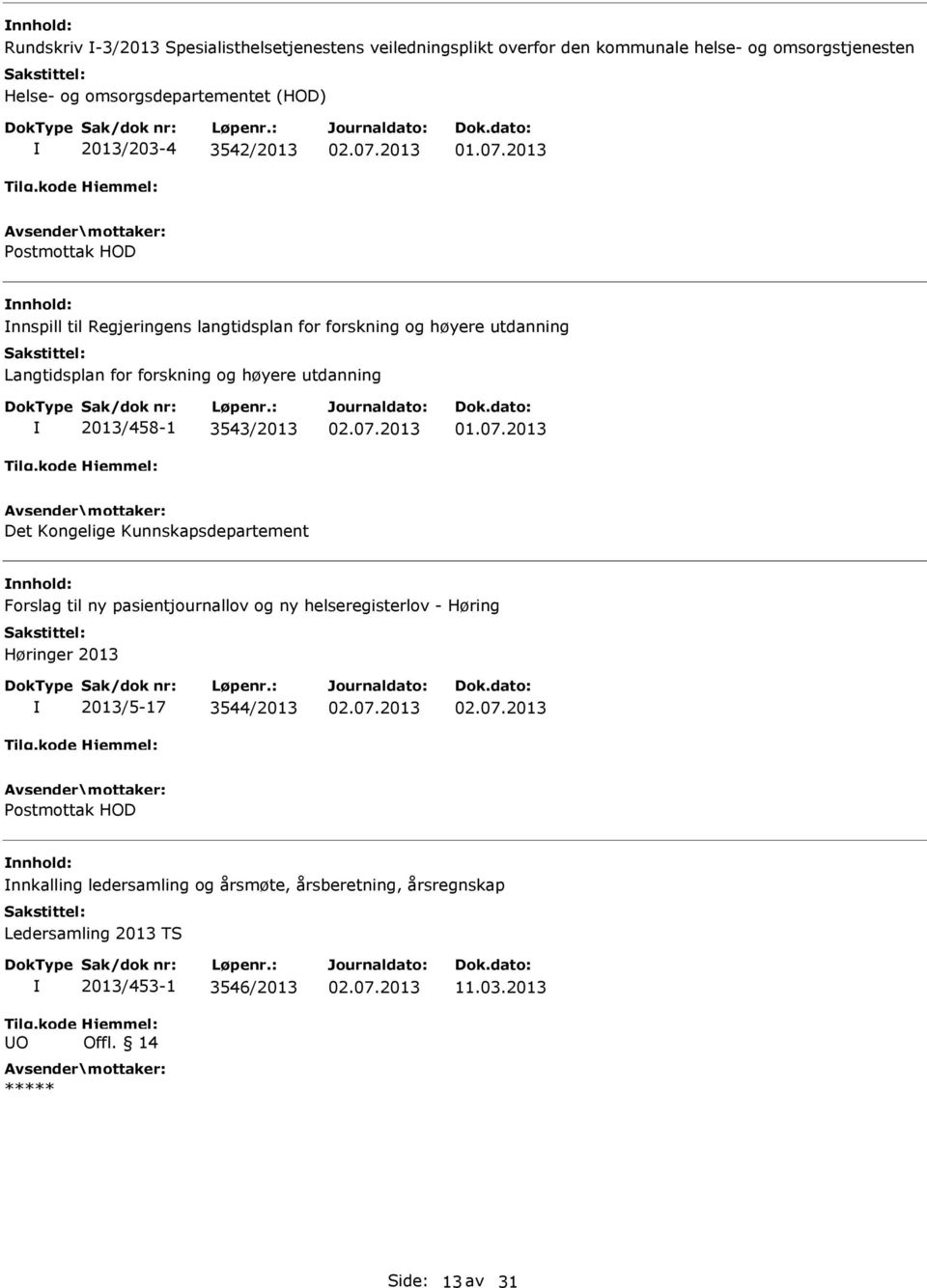 utdanning 2013/458-1 3543/2013 Det Kongelige Kunnskapsdepartement Forslag til ny pasientjournallov og ny helseregisterlov - Høring Høringer 2013