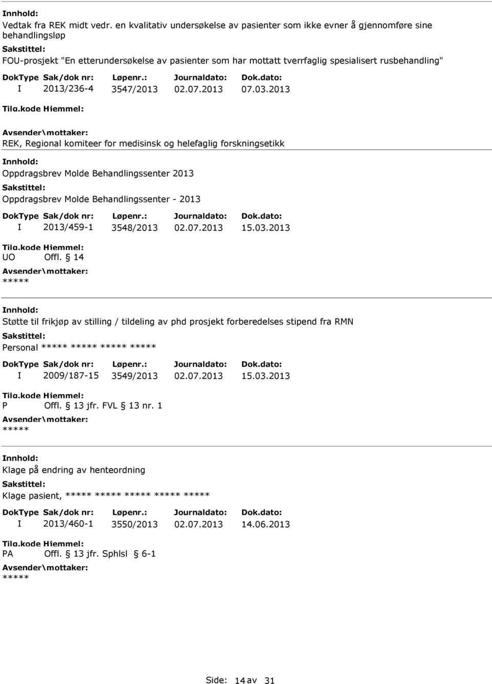 rusbehandling" 2013/236-4 3547/2013 07.03.