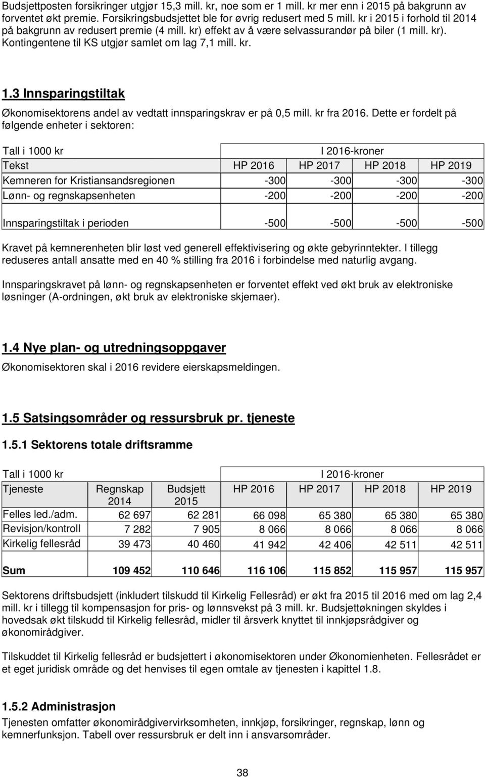 3 Innsparingstiltak Økonomisektorens andel av vedtatt innsparingskrav er på 0,5 mill. kr fra 2016.