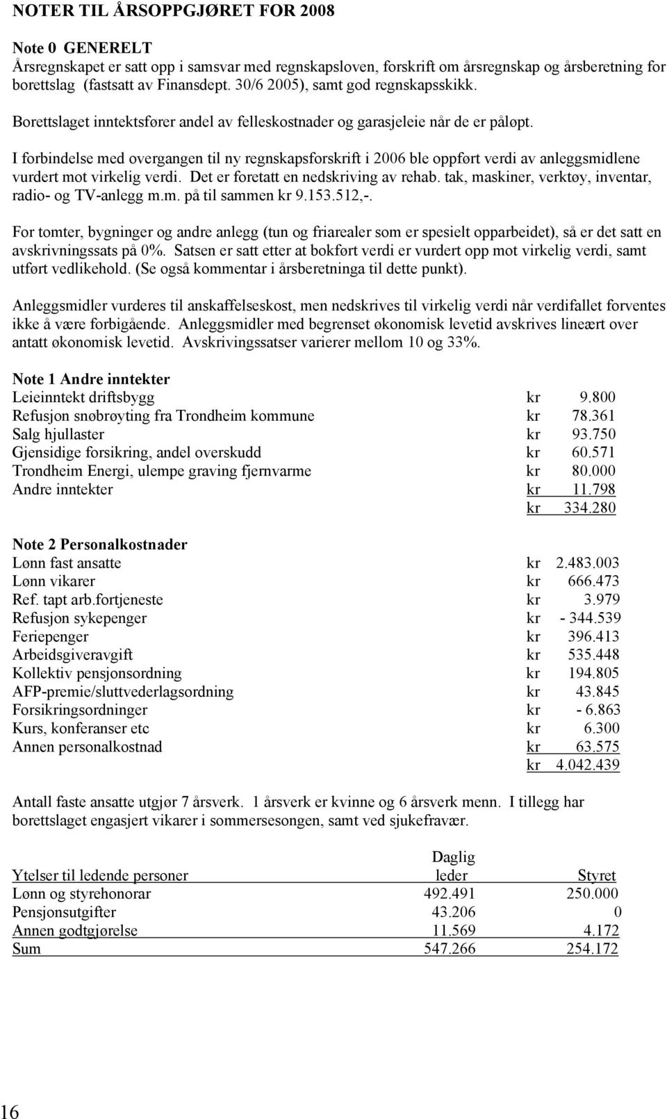 I forbindelse med overgangen til ny regnskapsforskrift i 2006 ble oppført verdi av anleggsmidlene vurdert mot virkelig verdi. Det er foretatt en nedskriving av rehab.