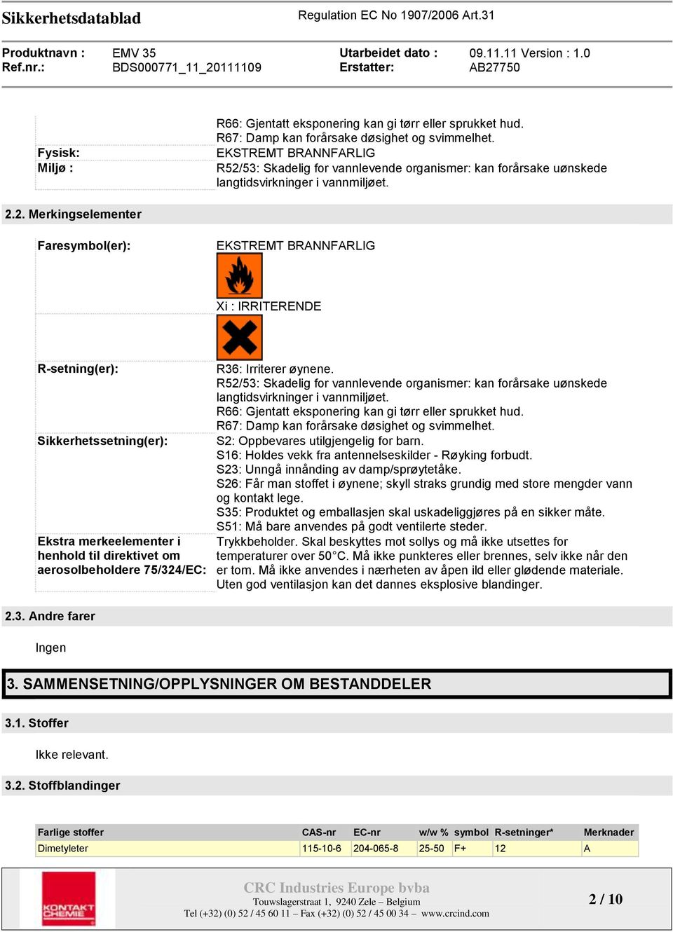 53: Skadelig for vannlevende organismer: kan forårsake uønskede langtidsvirkninger i vannmiljøet. 2.