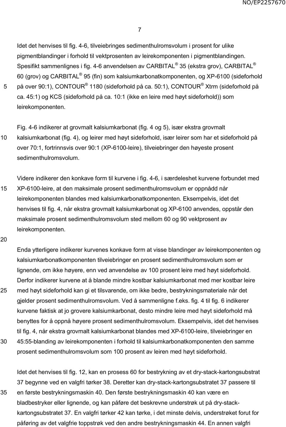 4-6 anvendelsen av CARBITAL 3 (ekstra grov) CARBITAL 60 (grov) og CARBITAL 9 (fin) som kalsiumkarbonatkomponenten og XP-60 (sideforhold på over 90:1) CONTOUR 1180 (sideforhold på ca.