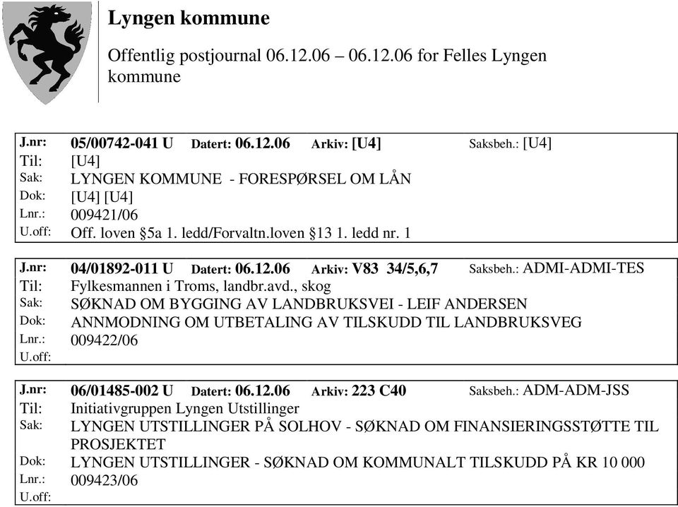 , skog Sak: SØKNAD OM BYGGING AV LANDBRUKSVEI - LEIF ANDERSEN Dok: ANNMODNING OM UTBETALING AV TILSKUDD TIL LANDBRUKSVEG Lnr.: 009422/06 J.nr: 06/01485-002 U Datert: 06.12.