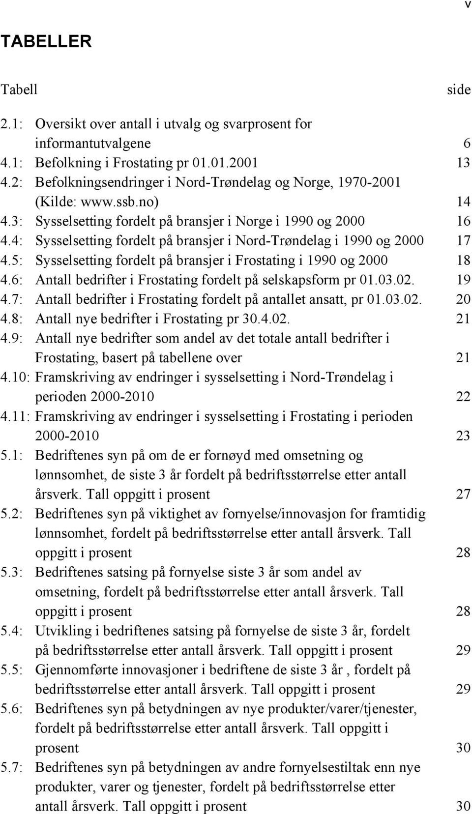 4: Sysselsetting fordelt på bransjer i Nord-Trøndelag i 1990 og 2000 17 4.5: Sysselsetting fordelt på bransjer i Frostating i 1990 og 2000 18 4.
