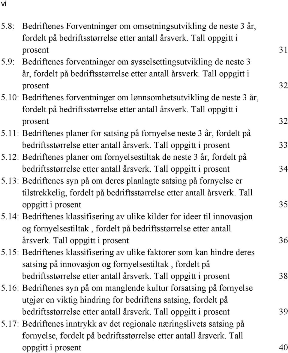 10: Bedriftenes forventninger om lønnsomhetsutvikling de neste 3 år, fordelt på bedriftsstørrelse etter antall årsverk. Tall oppgitt i prosent 32 5.