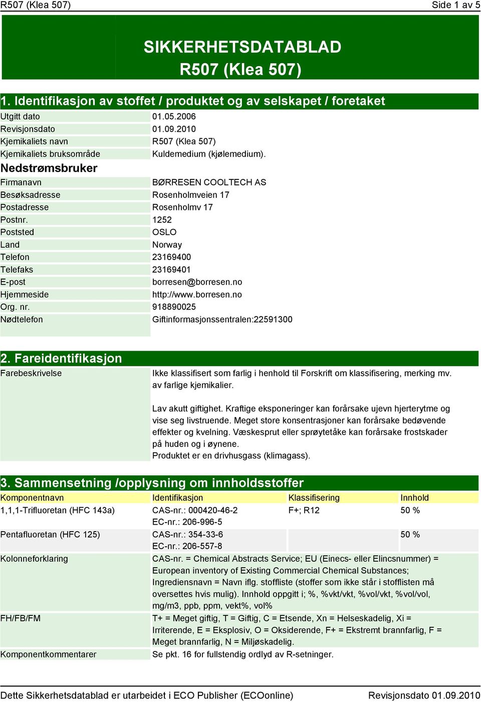 Nedstrømsbruker Firmanavn BØRRESEN COOLTECH AS Besøksadresse Rosenholmveien 17 Postadresse Rosenholmv 17 Postnr.