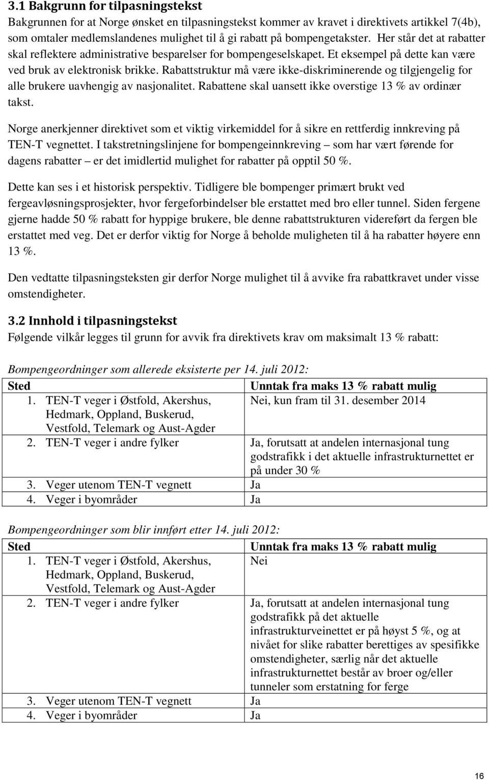 Rabattstruktur må være ikke-diskriminerende og tilgjengelig for alle brukere uavhengig av nasjonalitet. Rabattene skal uansett ikke overstige 13 % av ordinær takst.