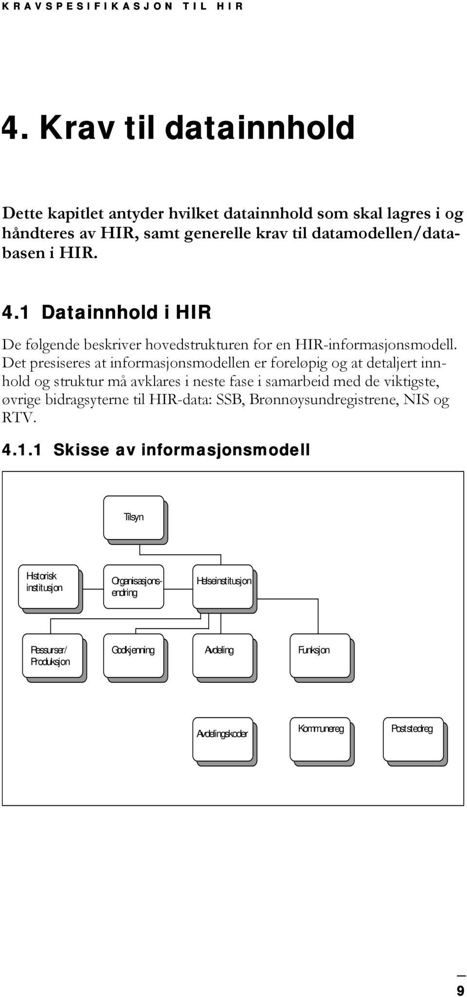 1 Datainnhold i HIR De følgende beskriver hovedstrukturen for en HIR-informasjonsmodell.