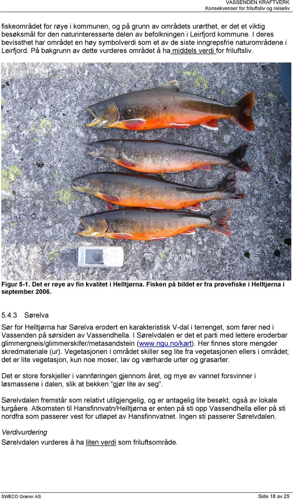 Det er røye av fin kvalitet i Helltjørna. Fisken på bildet er fra prøvefiske i Helltjørna i september 2006. 5.4.