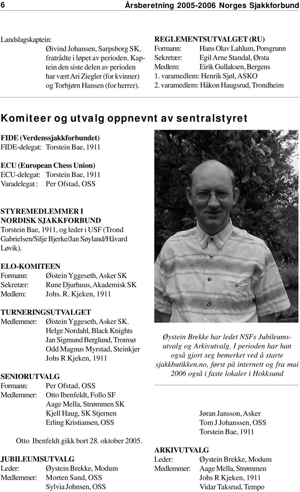 REGLEMENTSUTVALGET (RU) Formann: Hans Olav Lahlum, Porsgrunn Sekretær: Egil Arne Standal, Ørsta Medlem: Eirik Gullaksen, Bergens 1. varamedlem: Henrik Sjøl, ASKO 2.