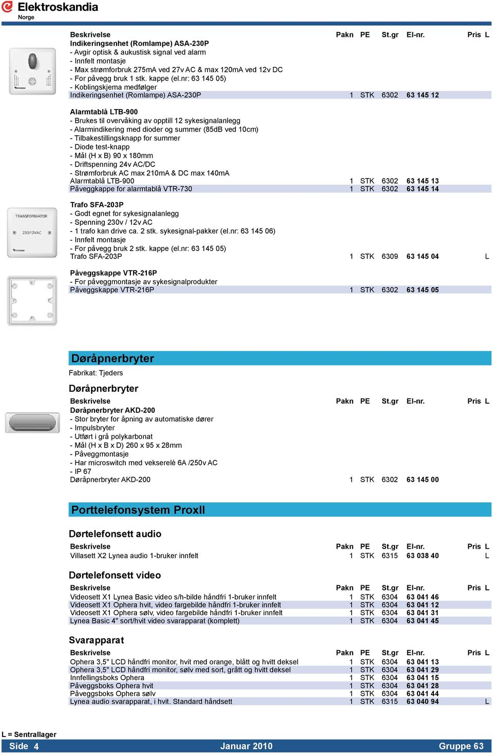 - Alarmindikering med dioder og summer (85dB ved 10cm). - Tilbakestillingsknapp for summer. - Diode test-knapp. - Mål (H x B) 90 x 180mm. - Driftspenning 24v AC/DC.