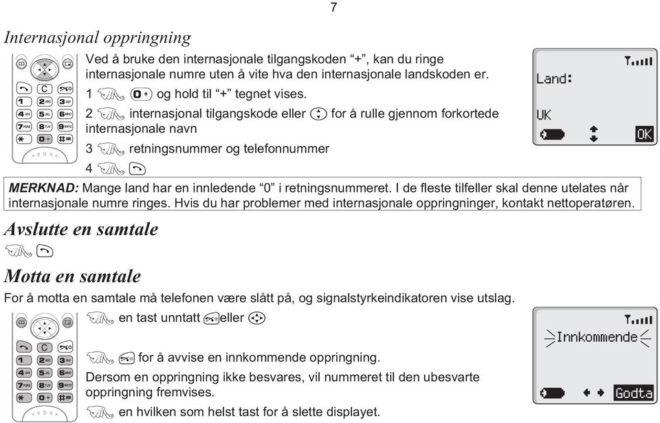 I de fleste tilfeller skal denne utelates når internasjonale numre ringes. Hvis du har problemer med internasjonale oppringninger, kontakt nettoperatøren.