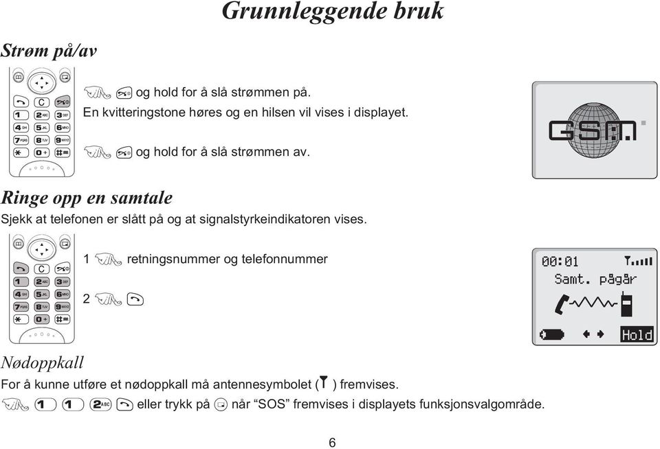 Ringe opp en samtale Sjekk at telefonen er slått på og at signalstyrkeindikatoren vises.