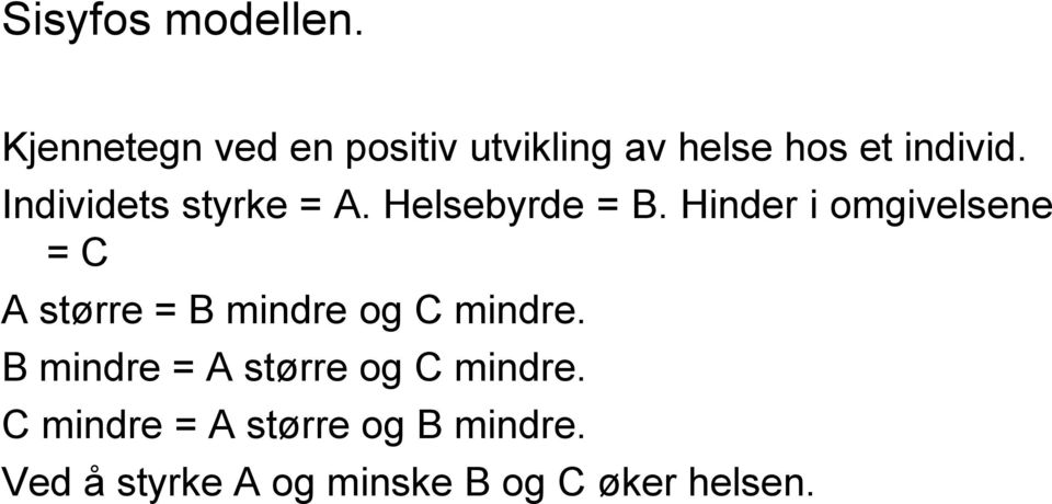 Individets styrke = A. Helsebyrde = B.